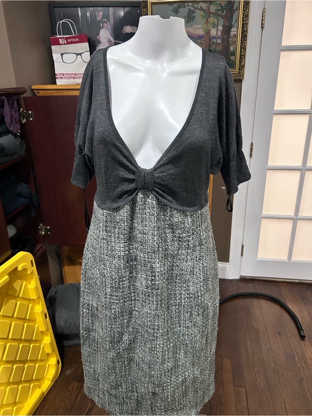 Armani Collezioni Gray Knit & Tweed Two-Piece Dress